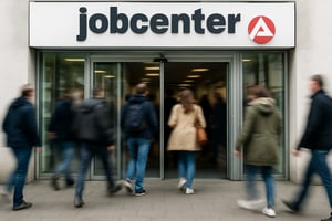 Intrance of Jobcenter with People People should be depicted in a blurred dynamic manner-1